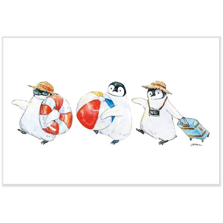 Postcard: オトン (Oton): Penguin Family Go on the Trip to the Seaside