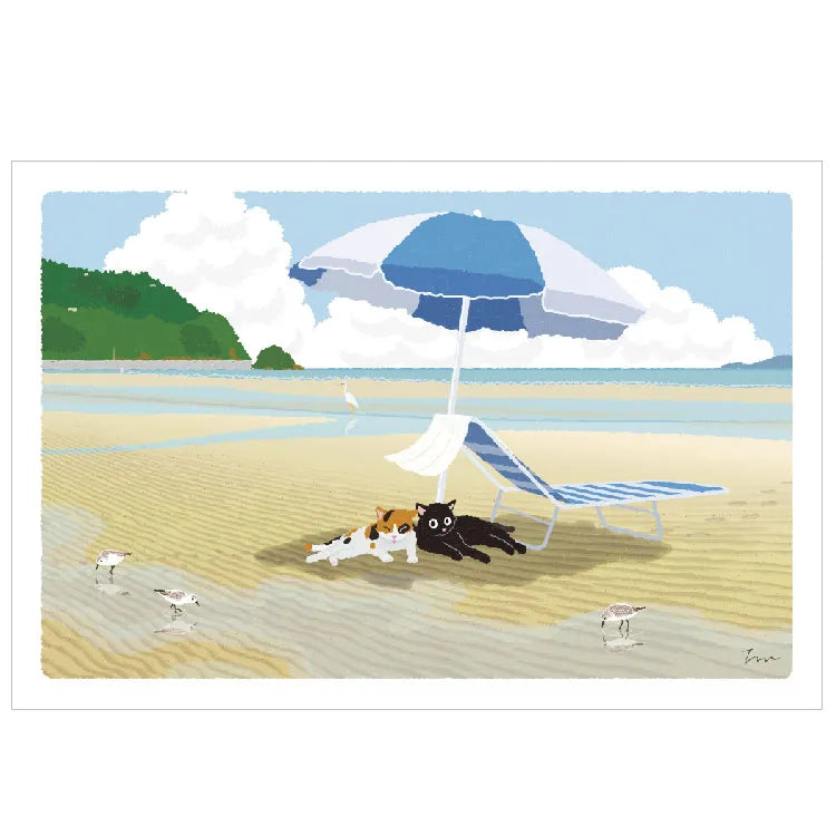 Postcard: もり としのり (Mori Toshinori): たびねこ (Tabi-Neko: Travelling Cat): Beach