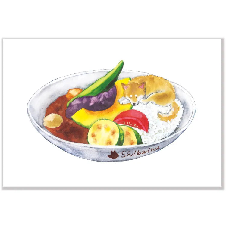 Postcard: 村田 夏佳 (Natsuka Murata): Shiba-Inu with Vegetable Curry