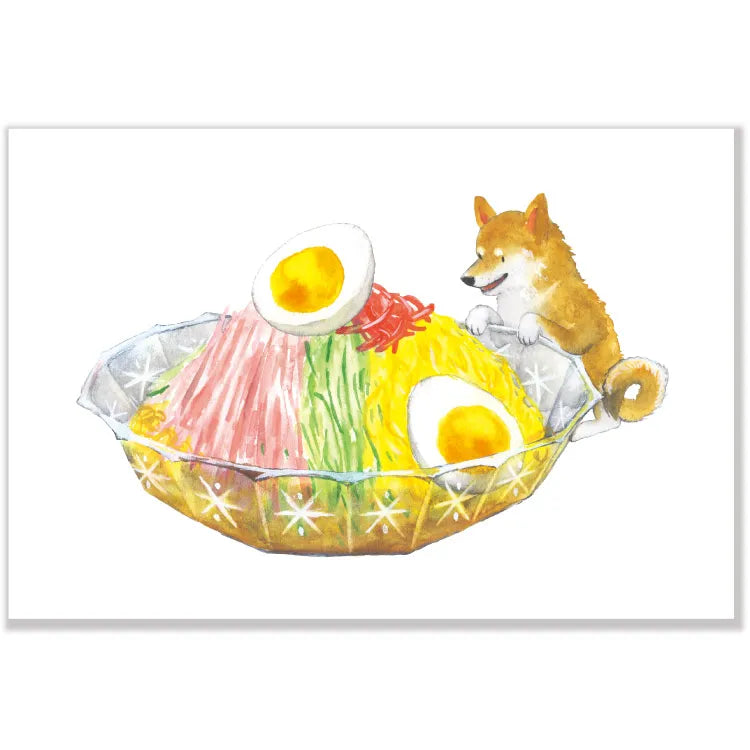 Postcard: 村田 夏佳 (Natsuka Murata): Shiba-Inu with 冷やし中華 (Hiyashi-Chuka: Chilled Chinese Noodles)