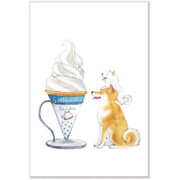 Postcard: 村田 夏佳 (Natsuka Murata): Shiba-Inu with Soft Serve Ice Cream