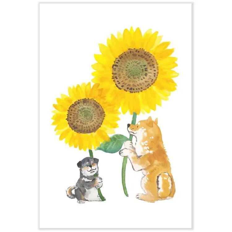 Postcard: 村田 夏佳 (Natsuka Murata): Shiba-Inu with Sunflower