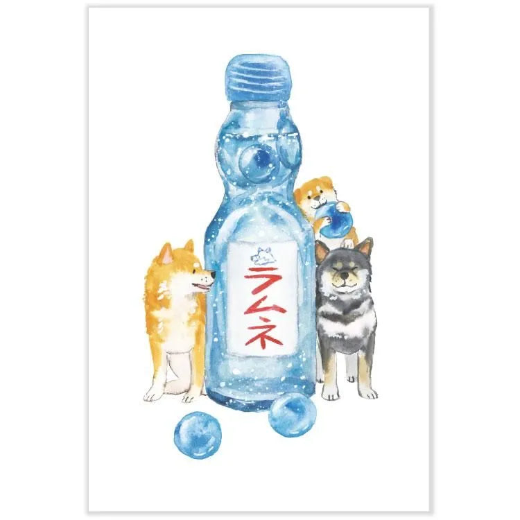 Postcard: 村田 夏佳 (Natsuka Murata): Shiba-Inu with ラムネ (Ramune: Sweet Soda Drink)