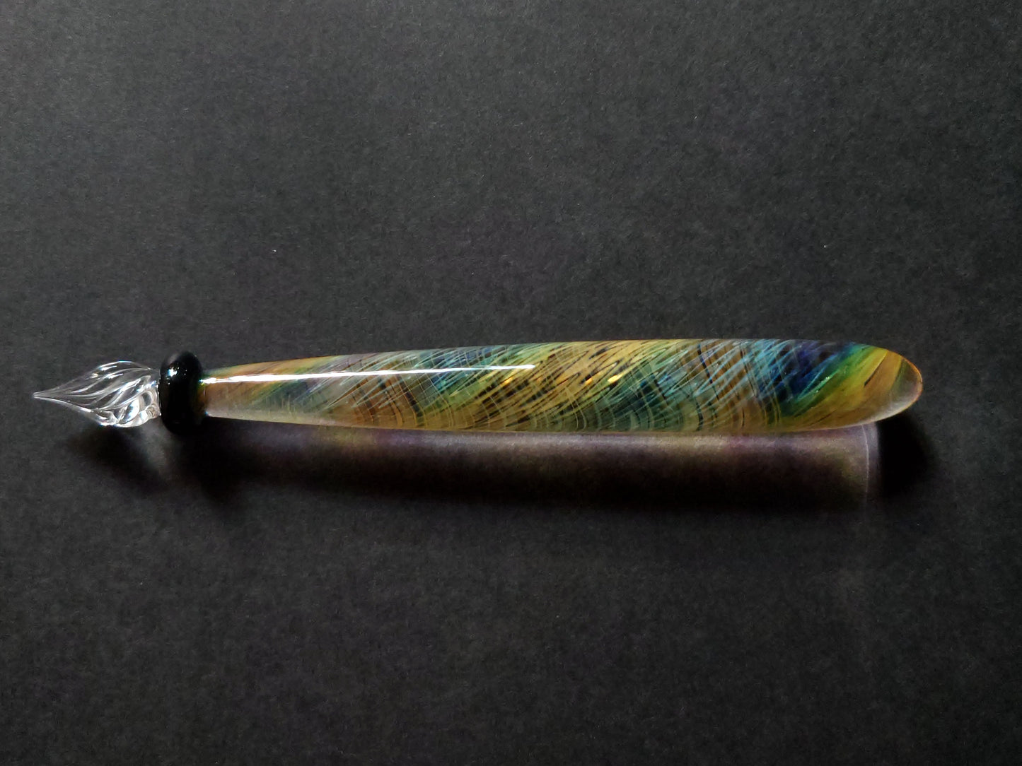 Glass Pen Feathered Rainbow Set with stand and inkwell