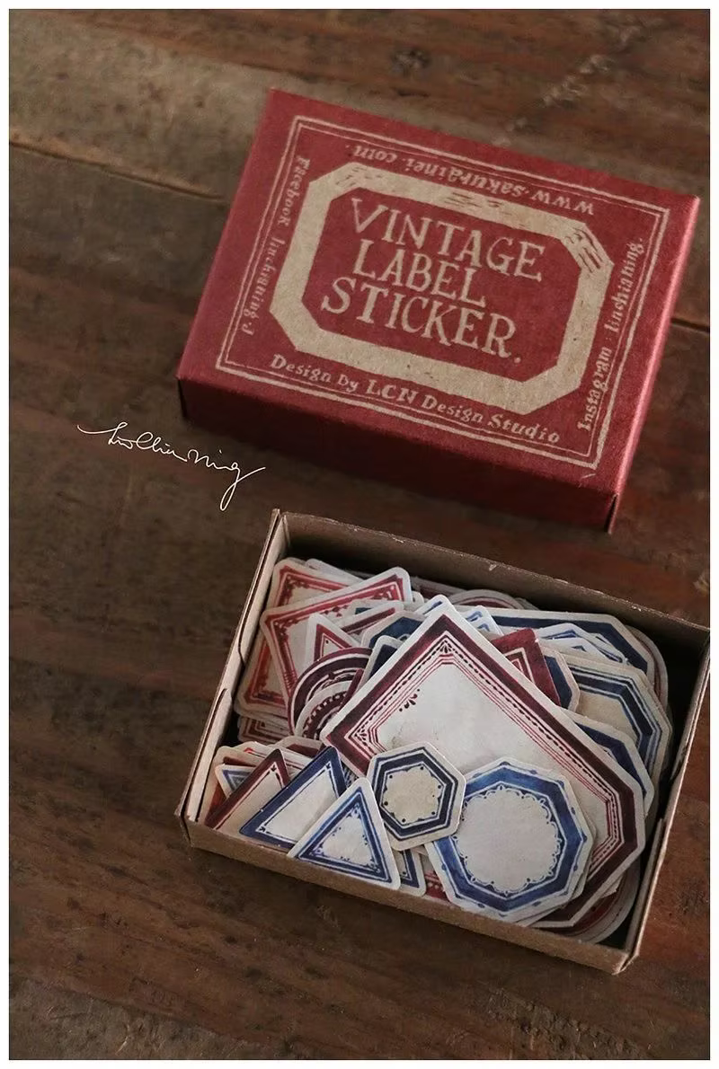 LCN Vintage Red & Blue Label Sticker Box