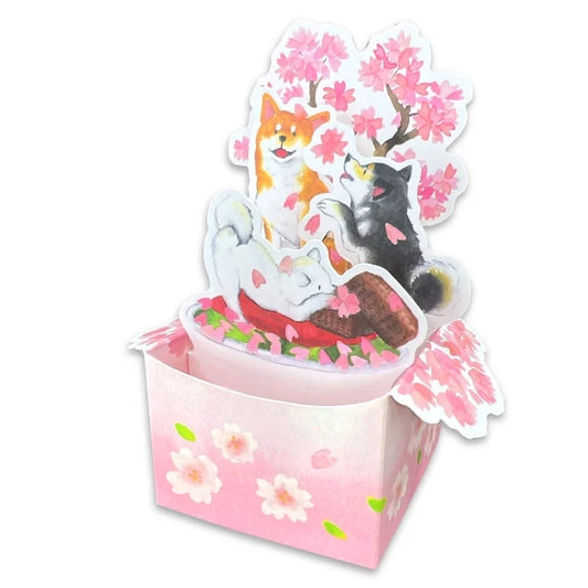 3D Greeting Card: 村田 夏佳 (Natsuka Murata): Shiba-Inu with Sakura Bonsai