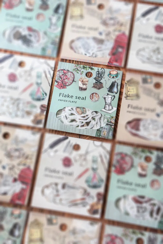 LCN Washi Flake Seal Sticker Set - Vintage Coffee