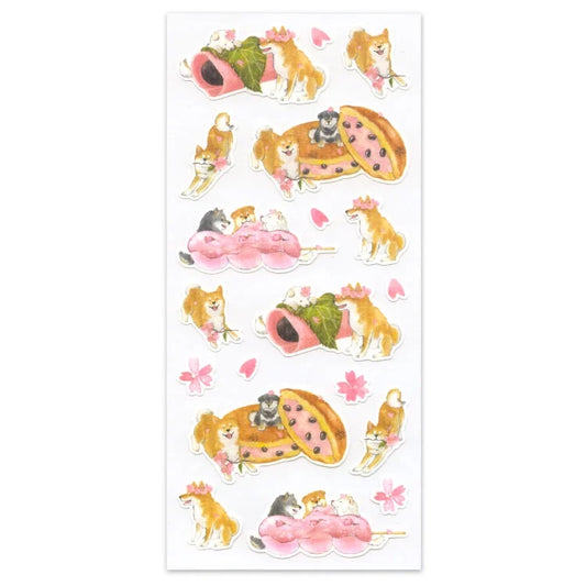 Stickers Sheet: 村田 夏佳 (Natsuka Murata): Shiba-Inu with Traditional Japanese Sweets (Sakura Flavor) vol. 1