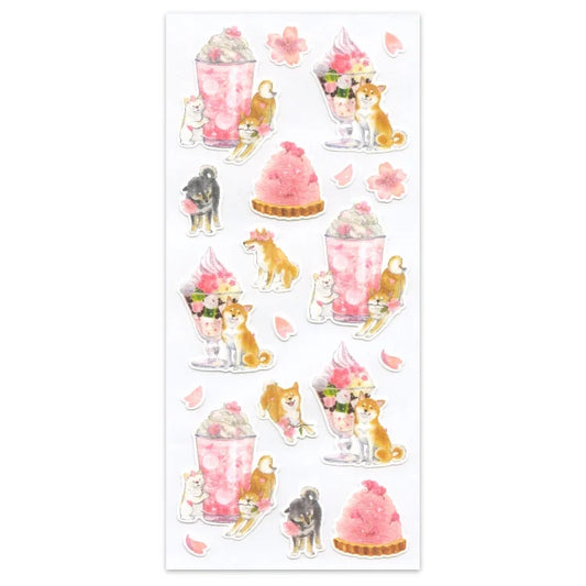 Stickers Sheet: 村田 夏佳 (Natsuka Murata): Shiba-Inu with Traditional Japanese Sweets (Sakura Flavor) vol. 2