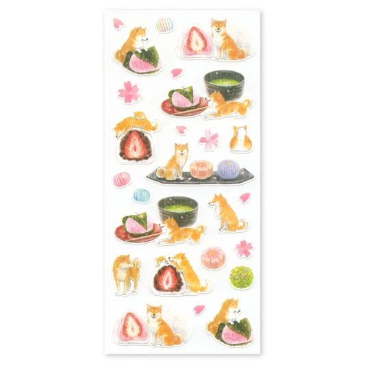 Stickers Sheet: 村田 夏佳 (Natsuka Murata): Shiba-Inu with Traditional Japanese Sweets (Sakura Flavor) vol. 4