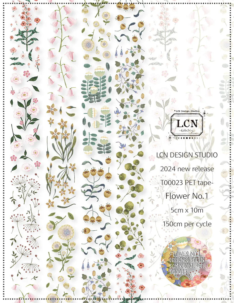 LCN masking tape: Flower no.1 - color UV printing matte PET tape