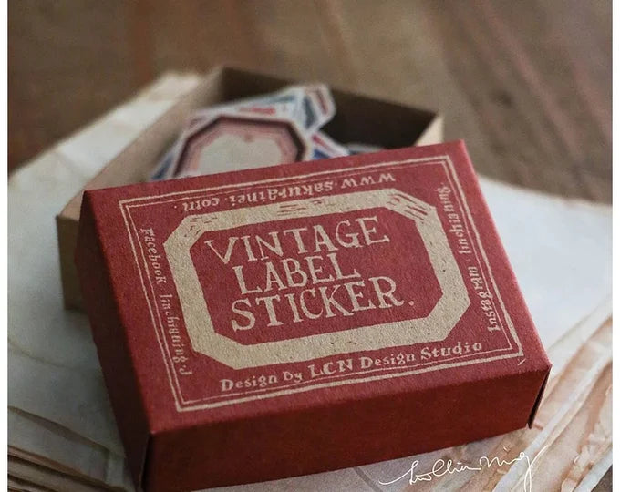 LCN Vintage Red & Blue Label Sticker Box