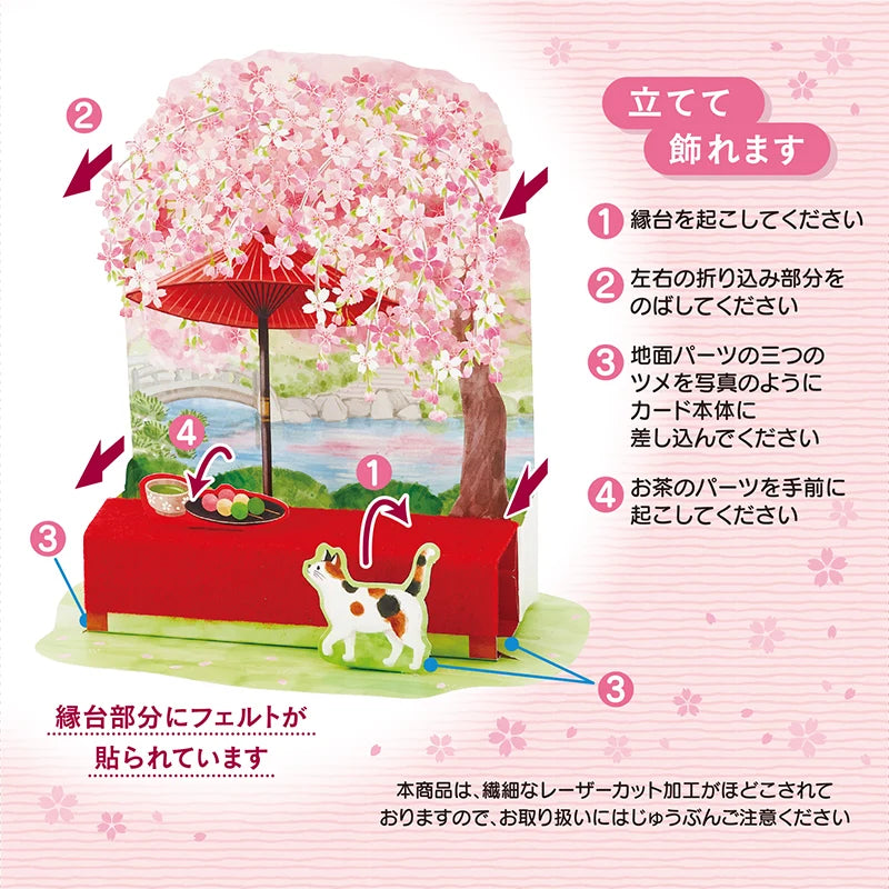 Greeting Card: Spring, Weeping cherry blossoms and tea bench with parasaol