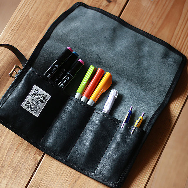 Leather roll pen case